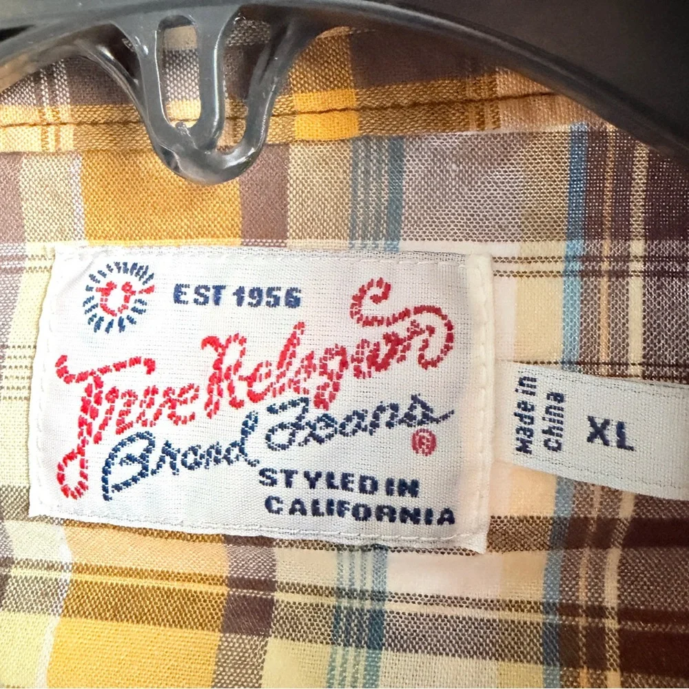 True Religion Men’s “Rocky” Plaid Western Snap Shirt – Size XL